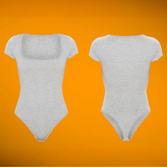 Dark Gray Short Sleeved Square Neck Snap Bottom Body Suit Brand New Never Worn - Picture 5 of 6